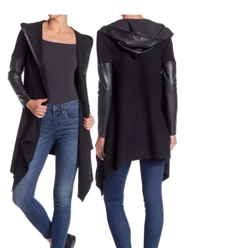 BLANKNYC Denim - Faux Leather Trim Long Hooded Jacket XS